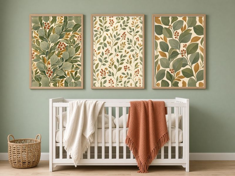 Sage Eucalyptus Leaf Pattern Nursery Prints printable, set of 3