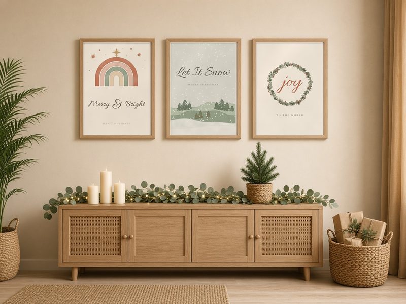 Boho Christmas Quote Print Set of 3 (Merry & Bright, Let It Snow, Joy) printable