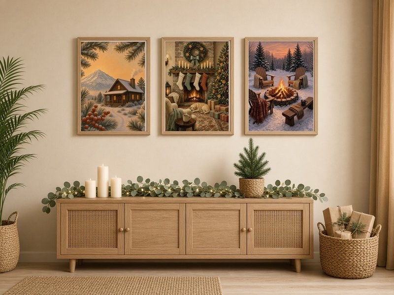 Vintage Winter Cabin Print Set printable, set of 3